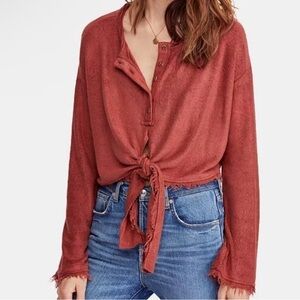 Free People Emma Henley quarter button tie crop top (burnt sienna)